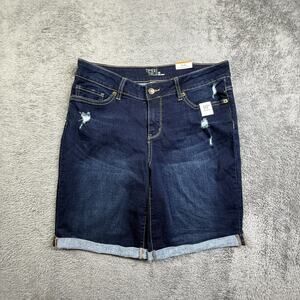Time And Tru Womens Jean Shorts NEW 10 Dark Wash Denim Stretch Cotton Bermuda